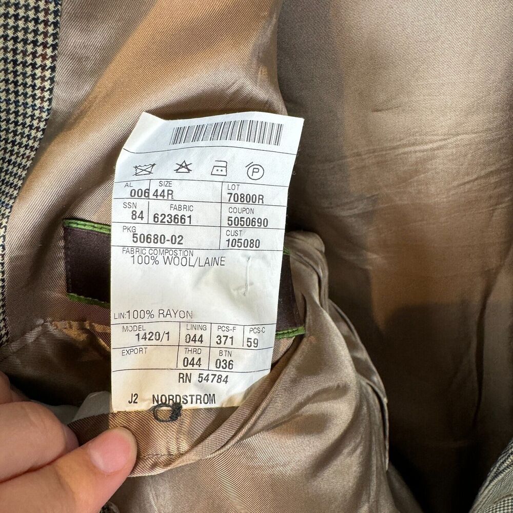 Joseph Abboud Blazer 100% WOOL Geometric Check Brown Jacket Sport Coat 44R - Picture 11 of 13